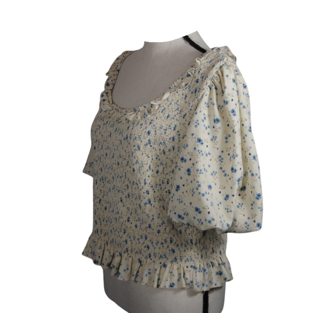 Arula x Favorite Sister Blouse Cream Blue Puff Sleeve Size XL Prairie Farmhouse - Picture 5 of 15